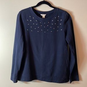 Banana Republic Navy Sweatshirt with Rhinestones. Size Large.